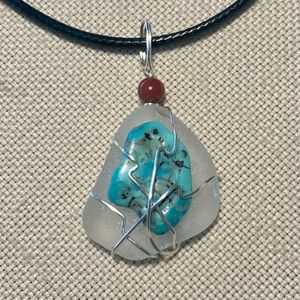 Hand Crafted Sea Glass Necklace Turquoise Pendant